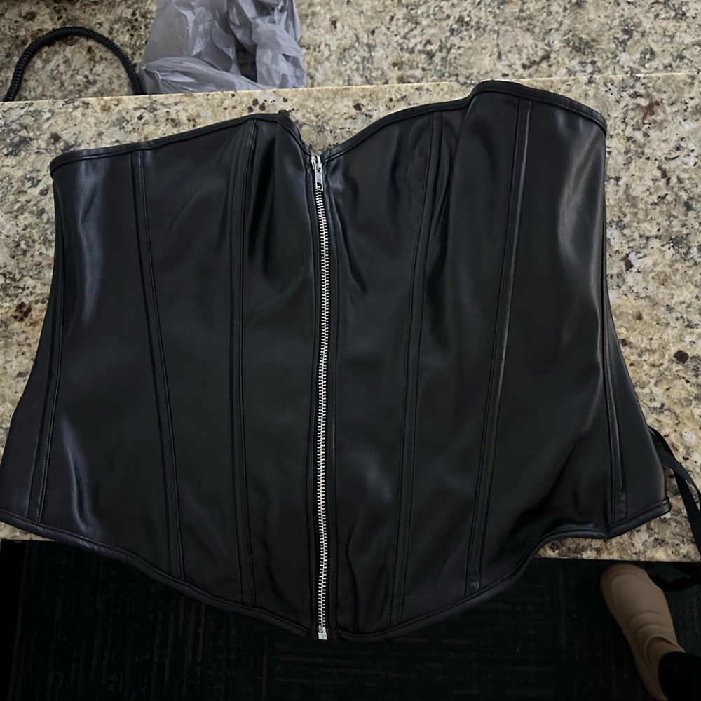 Faux Black Leather Corset